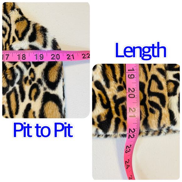 Cejon Brown Leopard Animal Print Faux Fur Sleeveless Zip Vest Jacket Women Sz M - Picture 13 of 14